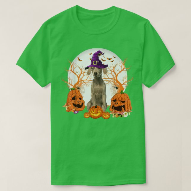 T-shirt Dog Halloween Weimaraner Dog Jack O Lantern Pumpki (Design devant)