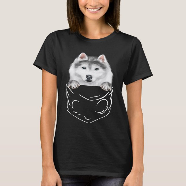 T-shirt Dog In Pocket Siberian Husky  Dog (Devant)