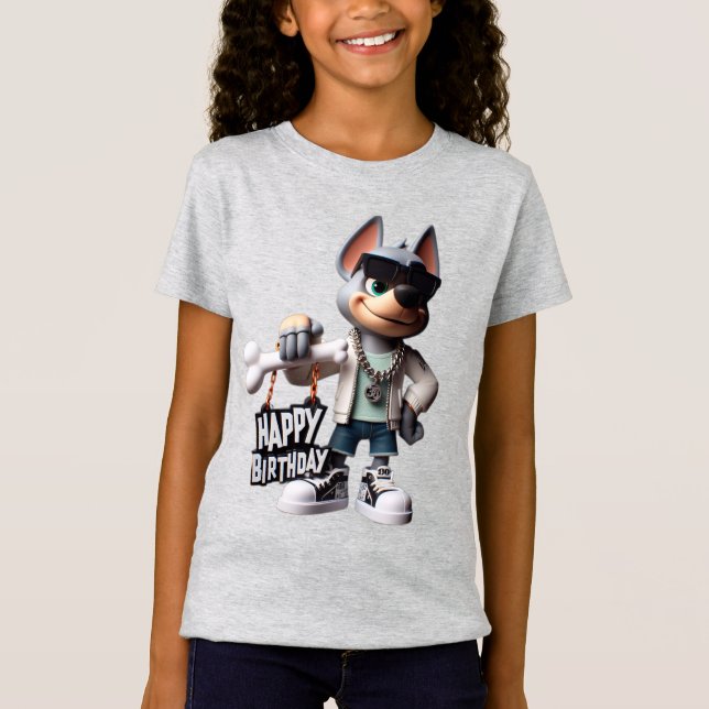 T-Shirt  Dog in Sneakers and a Jacket, Happy Birthday, by  (Devant)