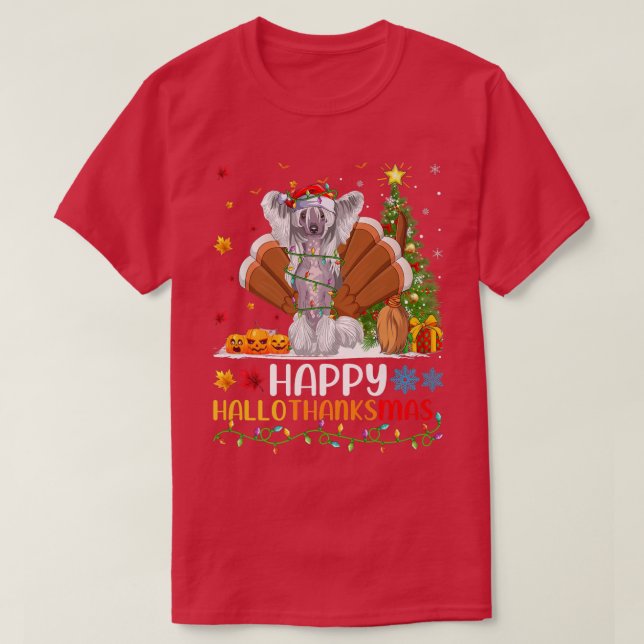 T-shirt Dog Lover Funny Happy Chinese Crested Dog HelloTha (Design devant)
