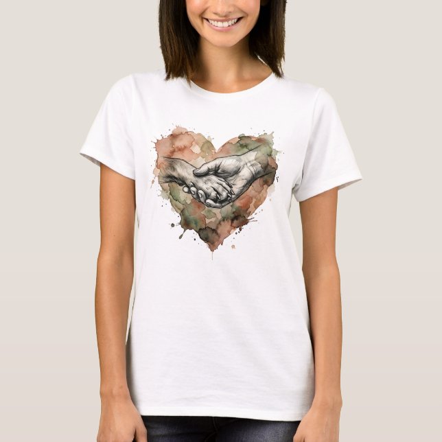 T-shirt Dog Lover Human Animal Bond Watercolor Heart (Devant)