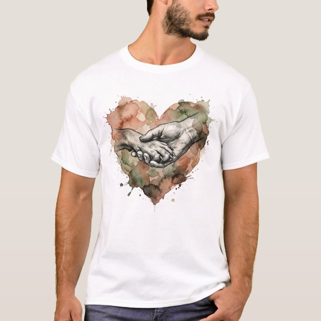 T-shirt Dog Lover Human Animal Bond Watercolor Heart (Devant)