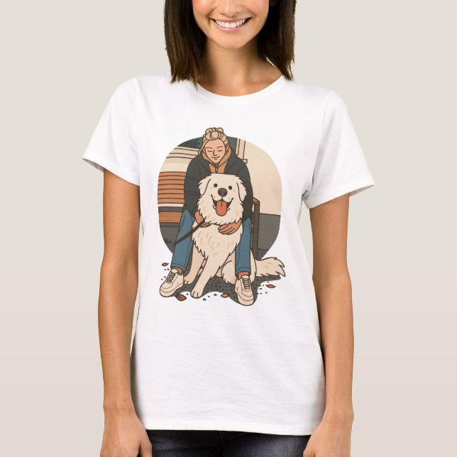 T-shirt Dog Mom Hugging Fluffy Puppy Cute Pet Moment (Devant)