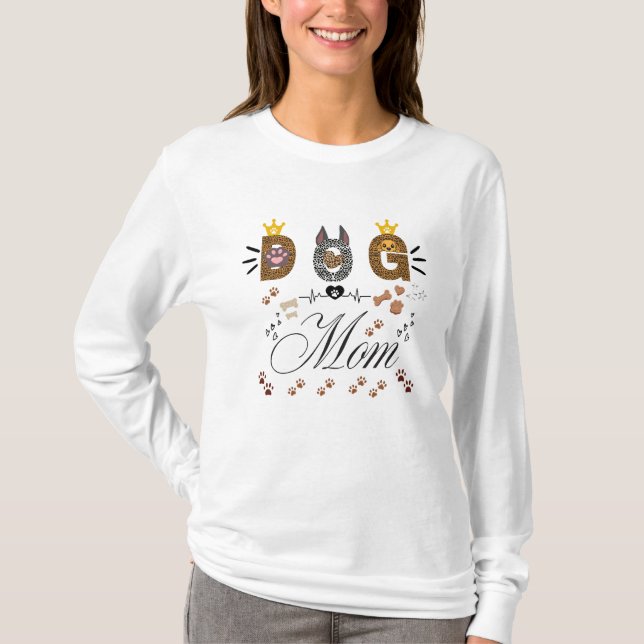 T-shirt Dog Mom Leopard Print Paw Design/Leopard Dog Mom (Devant)