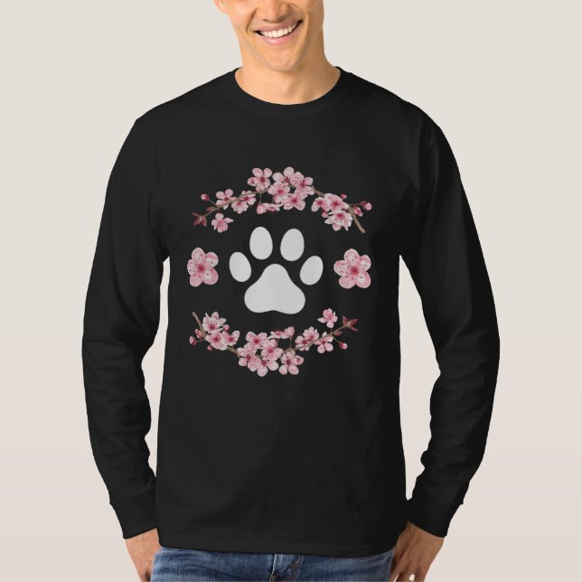 T-shirt Dog Paw Fur Mama Women s Pink Flowers Sakura Dog M (Devant)