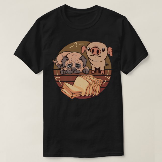 T-shirt Dog pig loaf of bread, funny and cute dog and pig  (Design devant)