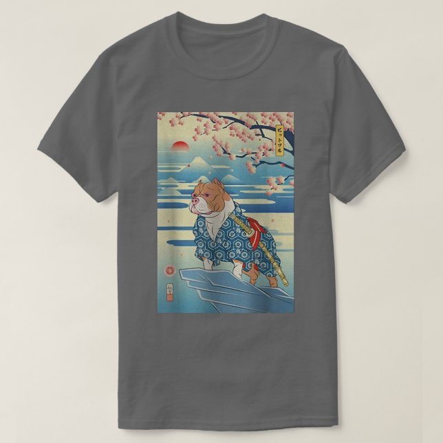 T-shirt Dog Pitbull Samurai Ukiyoe Spring  (2) (Design devant)