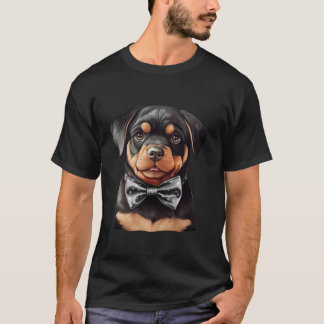 T-shirt Dog Rottweiler portant Cravate de la cou Noir Cou 