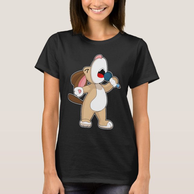 T-shirt Dog Singer Microphone Singing (Devant)
