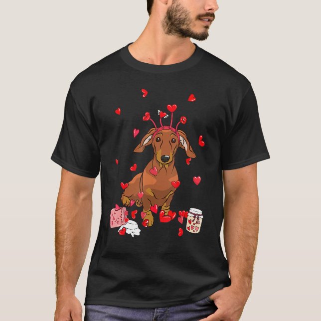T-shirt Dog Valentine Gift Cute Dachshund Valentine's Day (Devant)