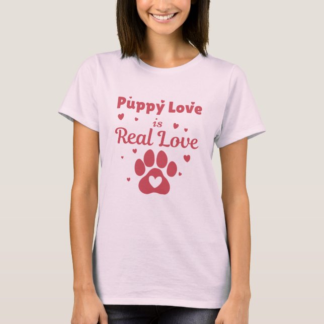 T-shirt Dog Valentine Gift with Cute Puppy Love Paw Art (Devant)