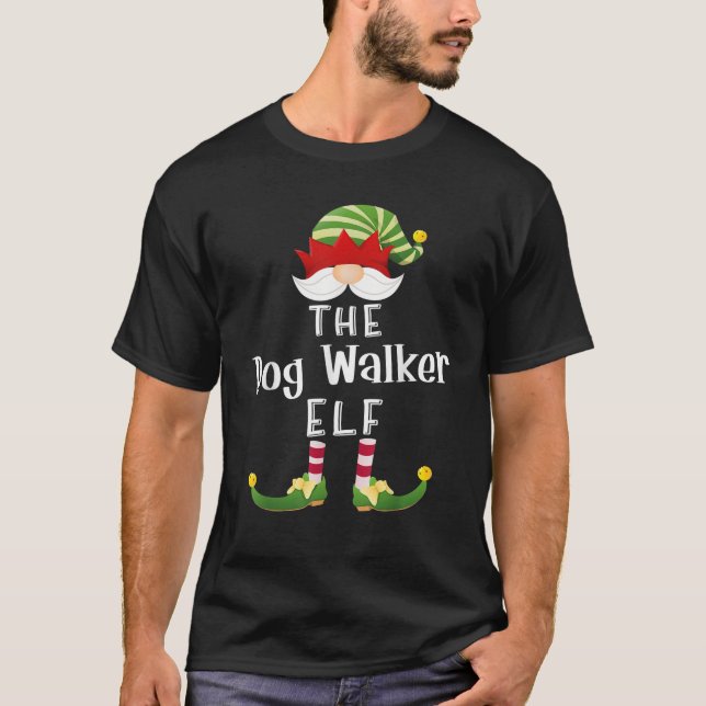 T-shirt Dog Walker Elf Group Christmas Funny Pajama Party  (Devant)