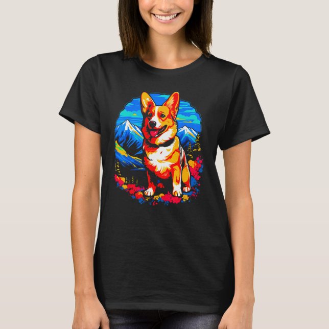 T-shirt Dog Welsh Corgi Hiking (Devant)