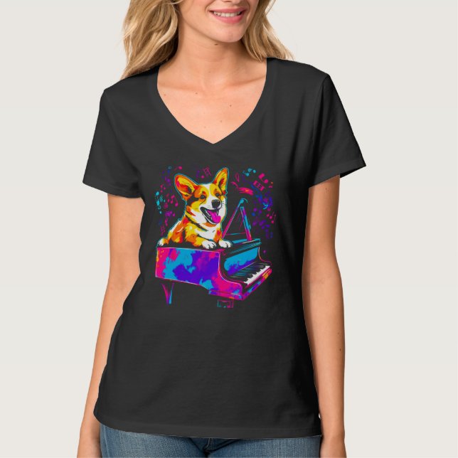 T-shirt Dog Welsh Corgi Pianist (Devant)