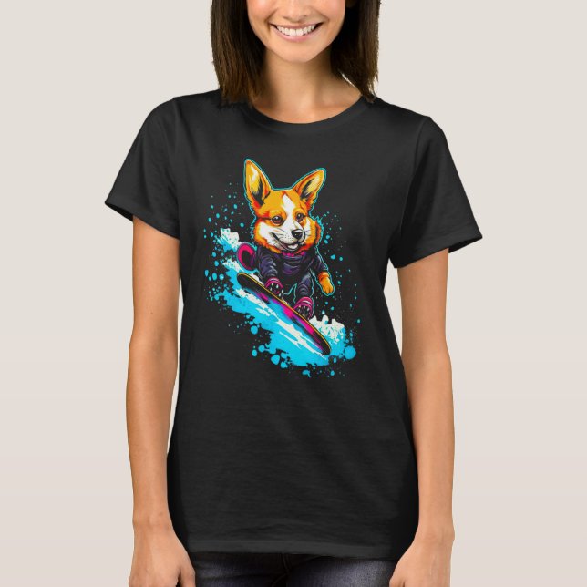 T-shirt Dog Welsh Corgi Snowboard (Devant)