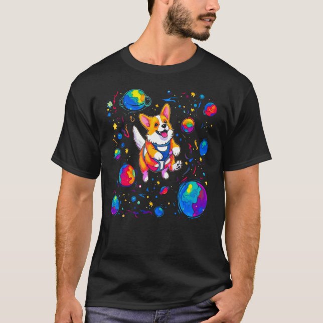 T-shirt Dog Welsh Corgi Space (Devant)