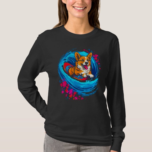 T-shirt Dog Welsh Corgi Surfer (Devant)