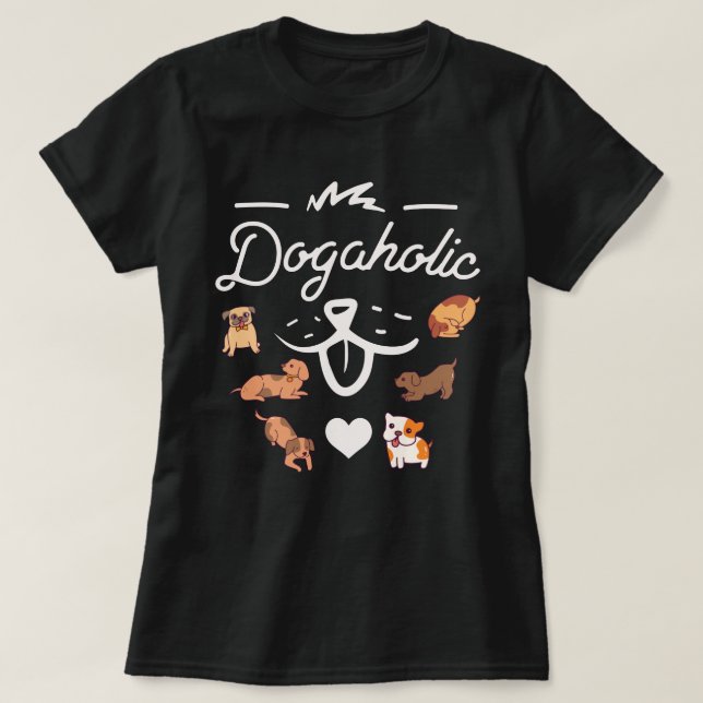 T-shirt dogaholic| T-shirt violet amoureux des chi (Design devant)