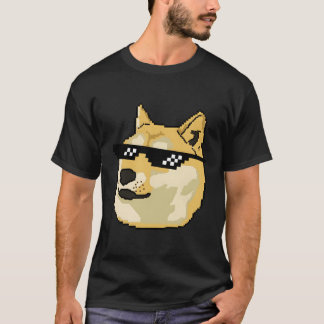 T-shirt Doge Avec Il Verres Pixel Shiba Inu