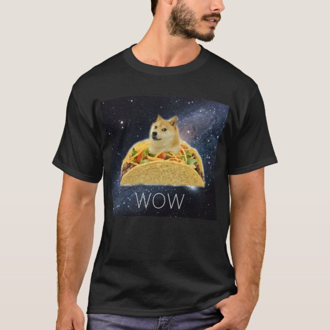 T-shirt Doge WOW Tacos dans les memes d'espace avec des ét (Devant)