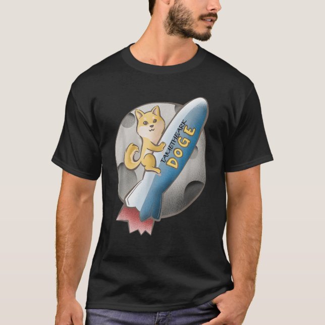 T-shirt Dogecoin Riding Rocket À La Lune Tametheark Vers (Devant)
