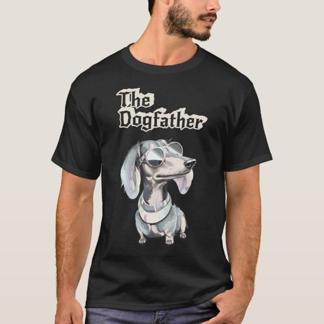 T-shirt Dogfather Funny Retro Dachshund Chien (Devant)