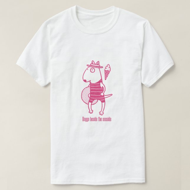 T-shirt Doggo beside the seaside: Pink (Design devant)
