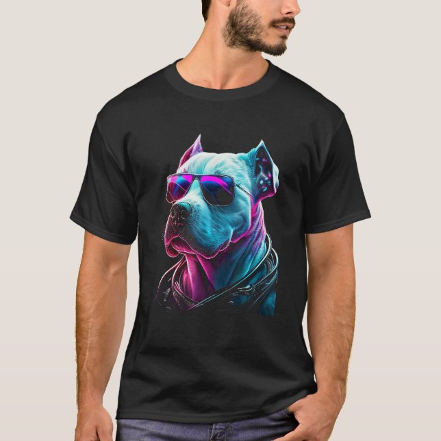 T-shirt Dogo Argentino Dog owner Vaporwave Notorious DJ (Devant)