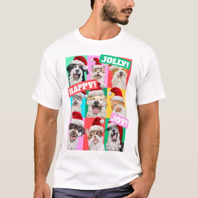 T-shirt Dogs and Cats with Santa Beard (Devant)