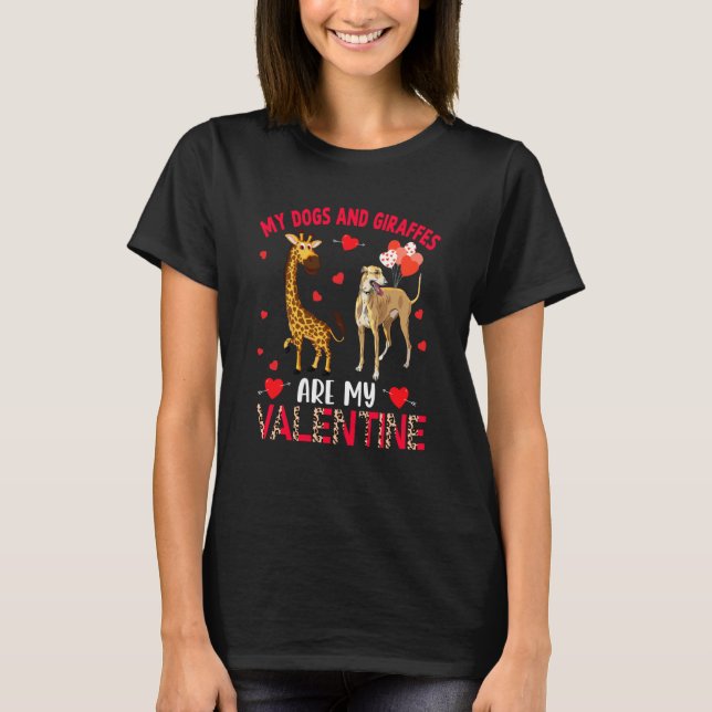 T-shirt Dogs And Giraffes Are My Valentine Whippet With Gi (Devant)
