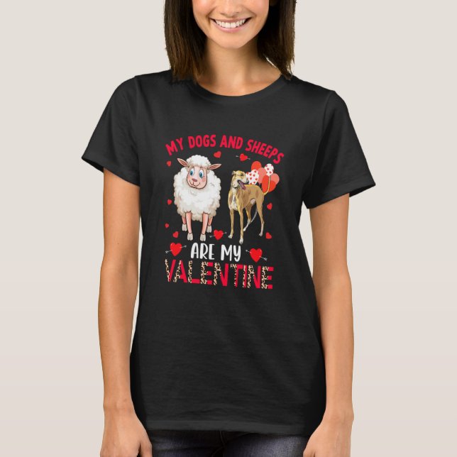T-shirt Dogs And Sheeps Are My Valentine Whippet With Shee (Devant)
