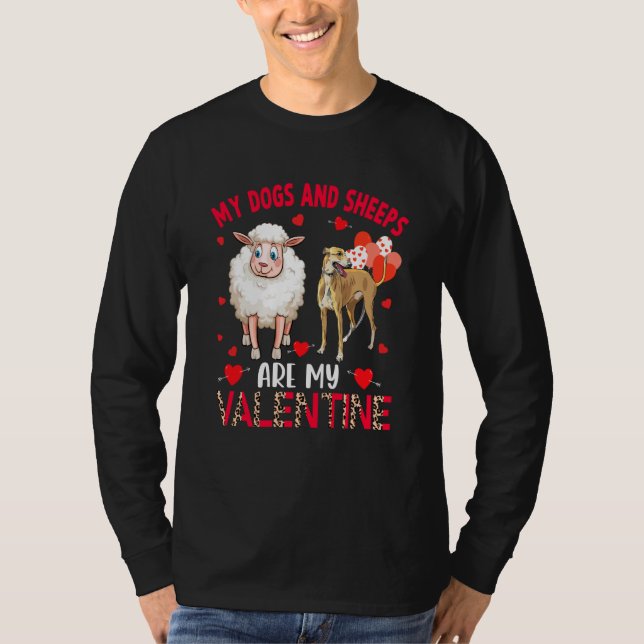 T-shirt Dogs And Sheeps Are My Valentine Whippet With Shee (Devant)