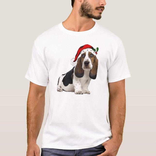 T-shirt Dogs~Original Ditzy Tee~Bassett Hound~Christmas (Devant)