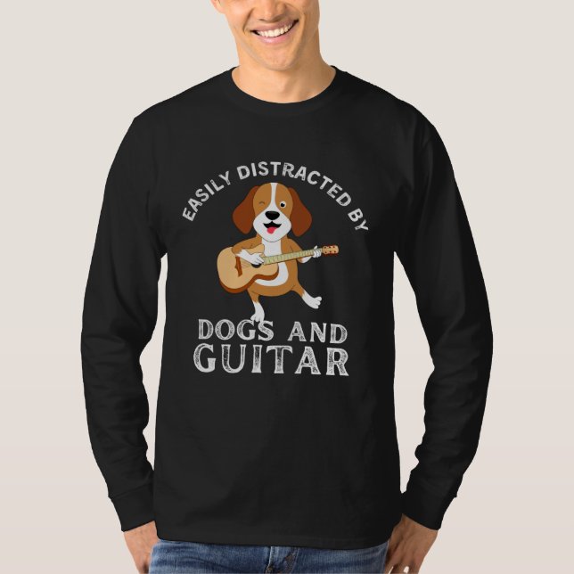 T-shirt Dogs Quote Easily Distracted by Dogs and Guitar (Devant)