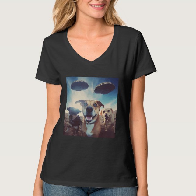 T-shirt Dogs Selfie with UFOs for Dog  and UFO (Devant)
