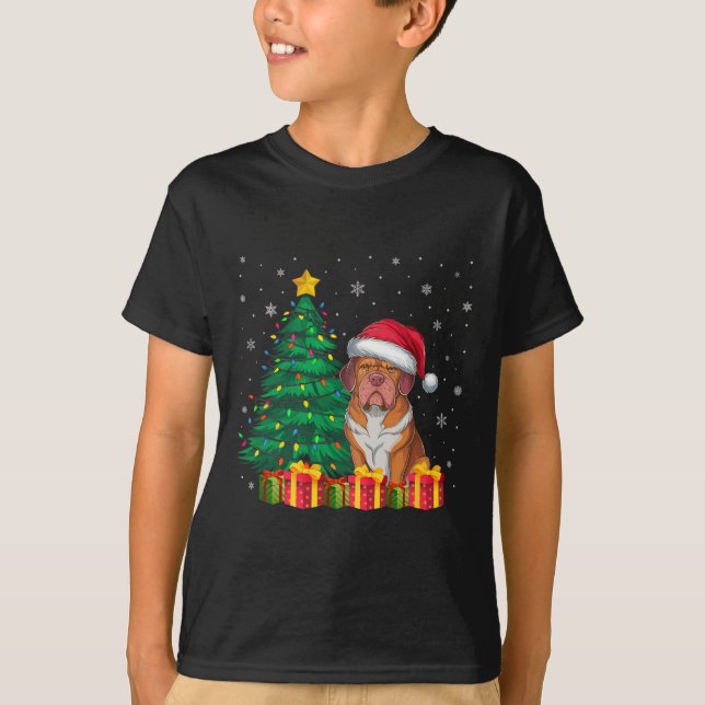 T-shirt Dogue De Bordeaux Santa Hat lumières de Noël (Devant)