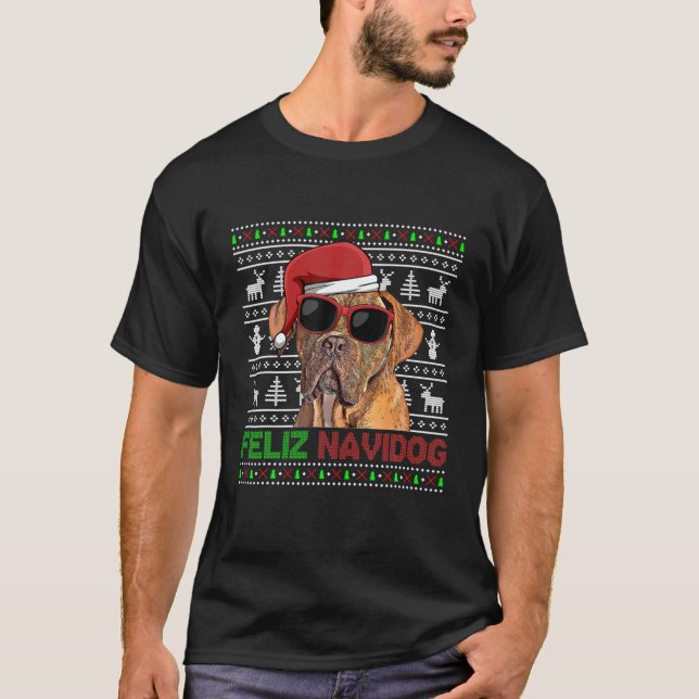 T-shirt Dogues De Bordeaux Chien Feliz Navidog Funny Chris (Devant)