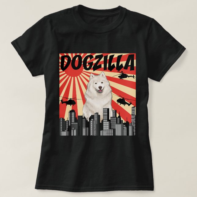 T-shirt Dogzilla japonaise amusante Samoyed 13 (Design devant)