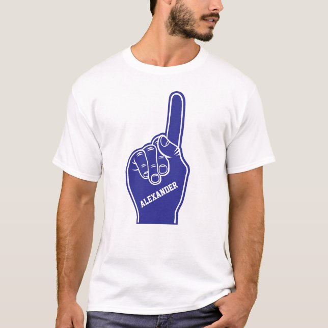 T-shirt Doigt bleu personnalisé de mousse de sports (Devant)
