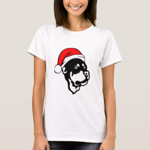 T-shirt Doigt Rottweiler portant le chapeau de Noël rouge