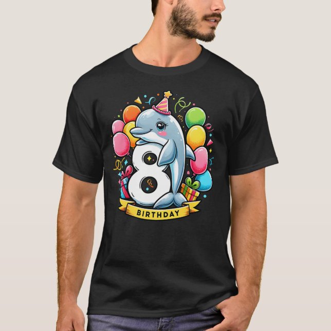 T-shirt Dolphin 8th birthday boy girl 8 years old eight Do (Devant)