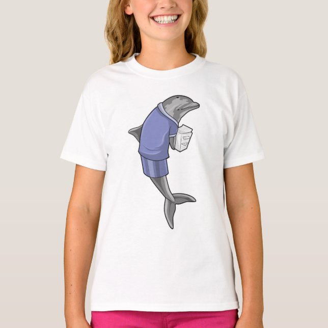 T-shirt Dolphin as Secretary with Stack of paper (Devant)