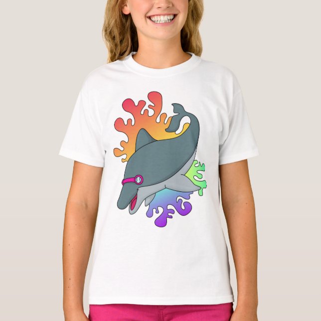 T-shirt Dolphin at Swimming with Swimming goggles (Devant)