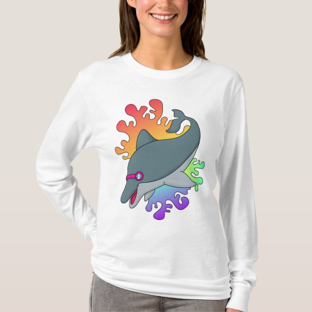 T-shirt Dolphin at Swimming with Swimming goggles (Devant)