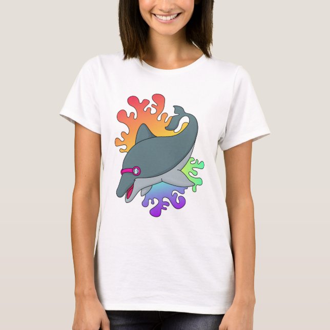 T-shirt Dolphin at Swimming with Swimming goggles (Devant)