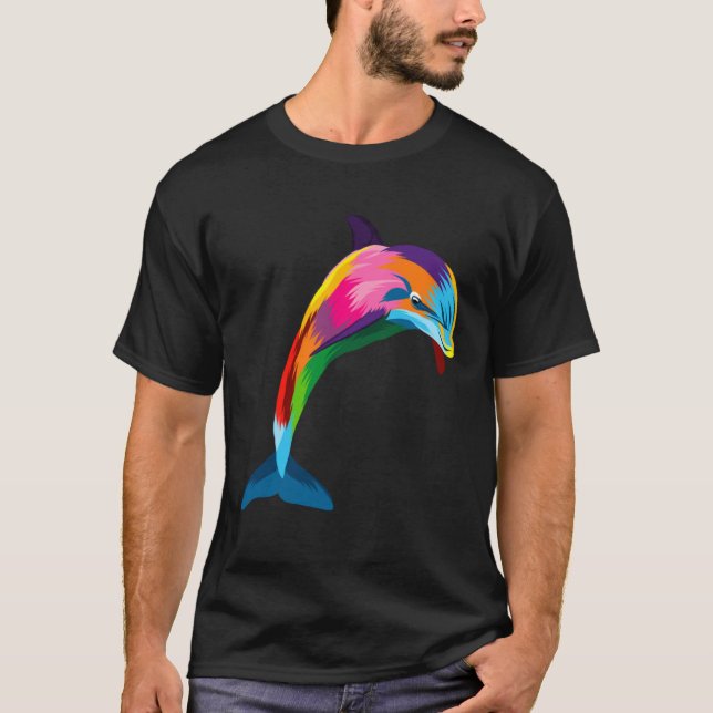 T-shirt Dolphin Colorful Animals Watercolor Painting Dolph (Devant)