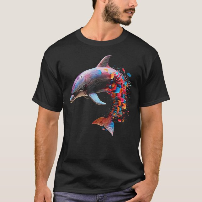 T-shirt Dolphin Colorful Art Animal Abstract Graphic Dolph (Devant)