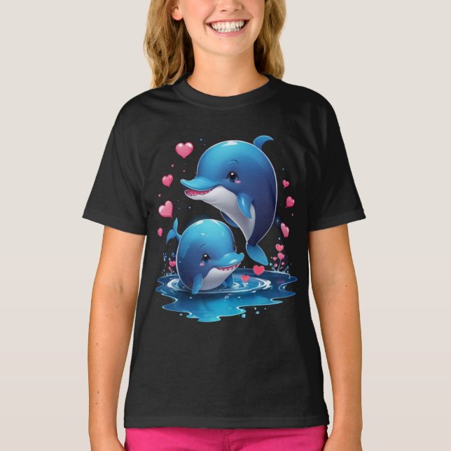 T-shirt Dolphin Love - Unique Valentine's Day Design (Devant)