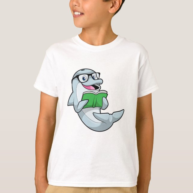 T-shirt Dolphin Nerd avec lunettes et livre (Devant)