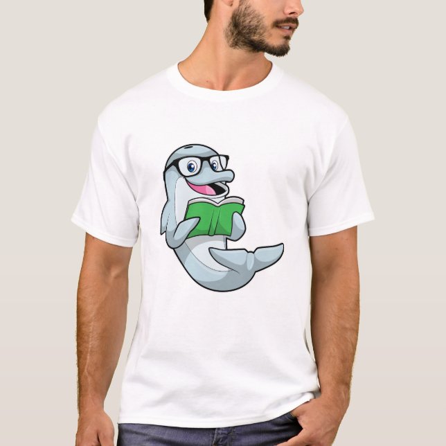T-shirt Dolphin Nerd avec lunettes et livre (Devant)
